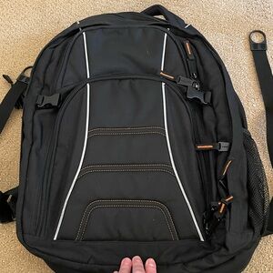 Amazon Basics Black Backpack; so many compartments! Great storage